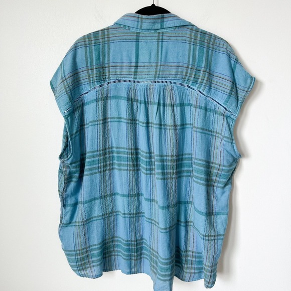 NWT Anthropologie Pilcro The Serena Surf Plaid Popover Top Womens Large Blue - Picture 12 of 13